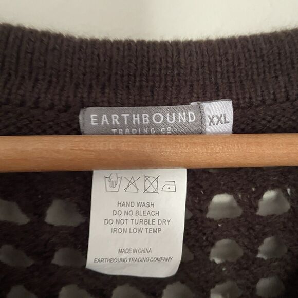 Earthbound Men’s Crochet Open Knit Button Down Top XXL Brown Resort Festival - Picture 5 of 10